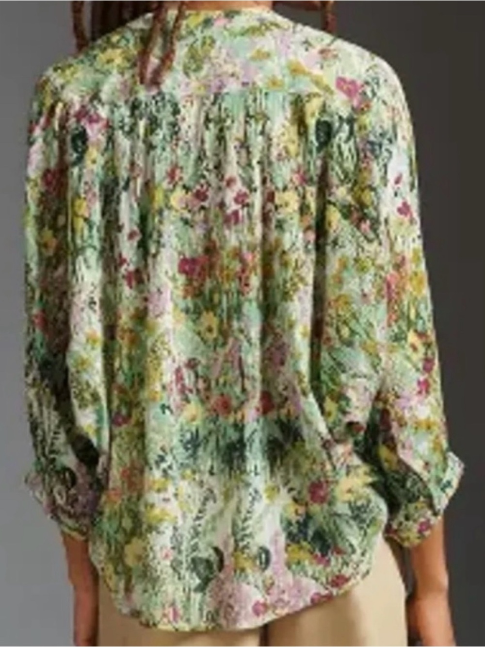 Pilcro Green Floral Button-Front Blouse - Picture 3 of 9